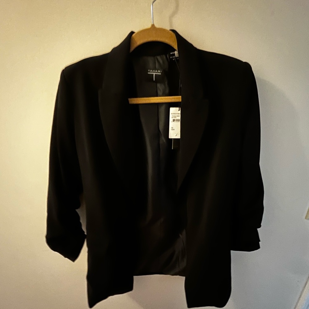 Tahari Black Blazer with Ruched Sleeves